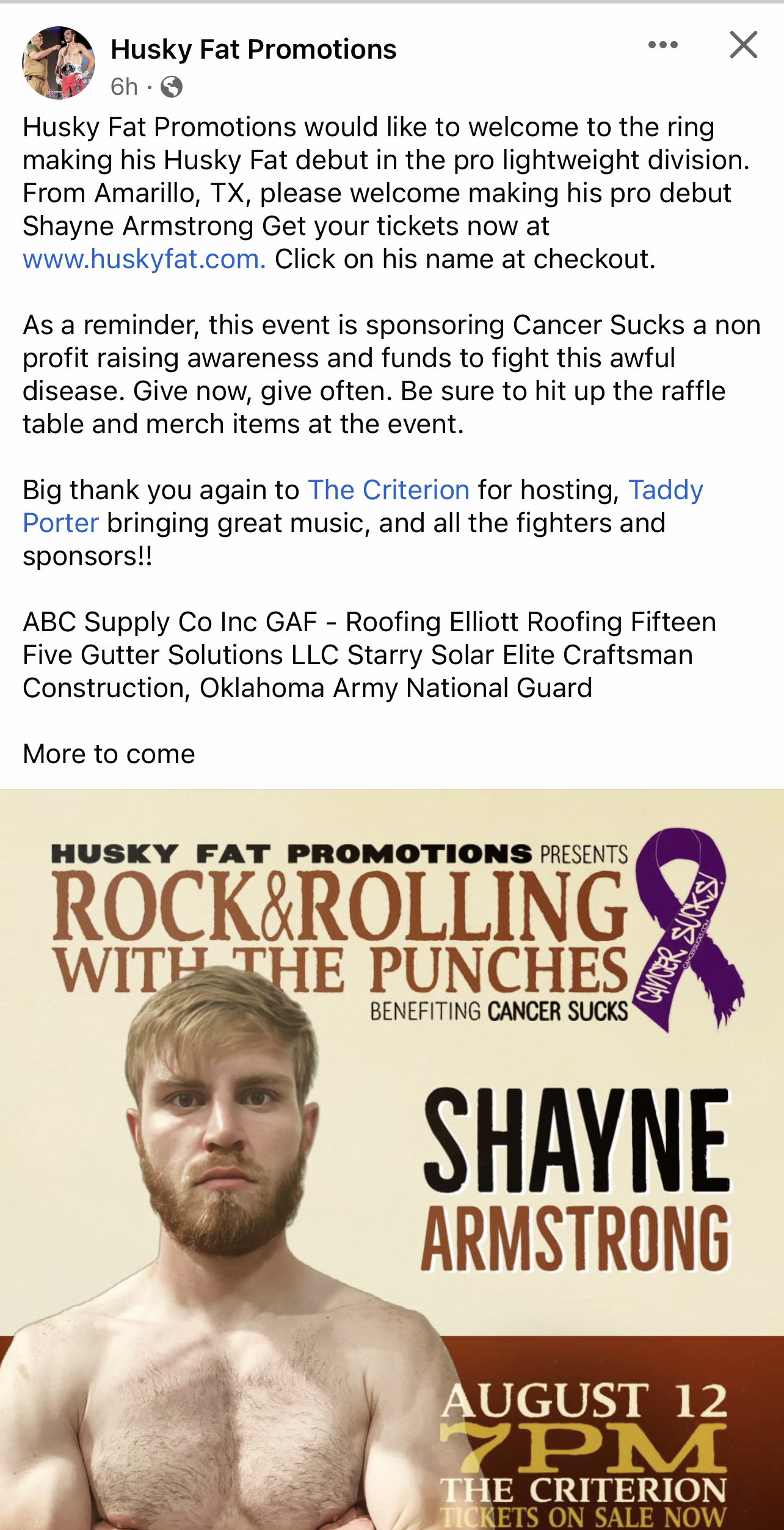 ALL FIGHT PROMOTIONS POST ON FACEBOOK. THIS IS NOT EFFECTIVE, NO ONE CAN FIND INFO ABOUT THE FIGHTER, THEIR GYM, BUY A T-SHIRT, NOTHING