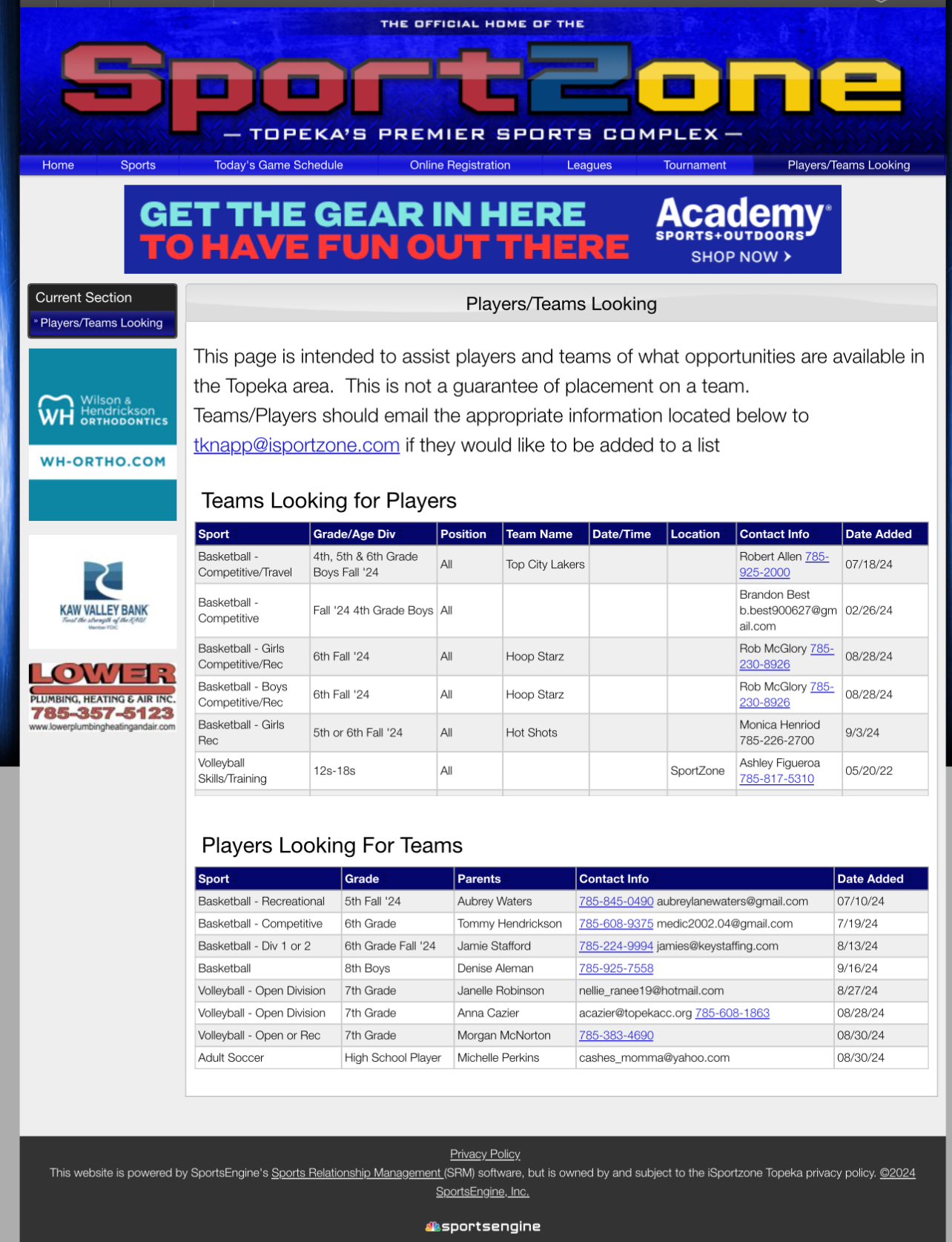 SPORTS COMPLEX STAFF AND PRE REGISTRATIONS WELCOME