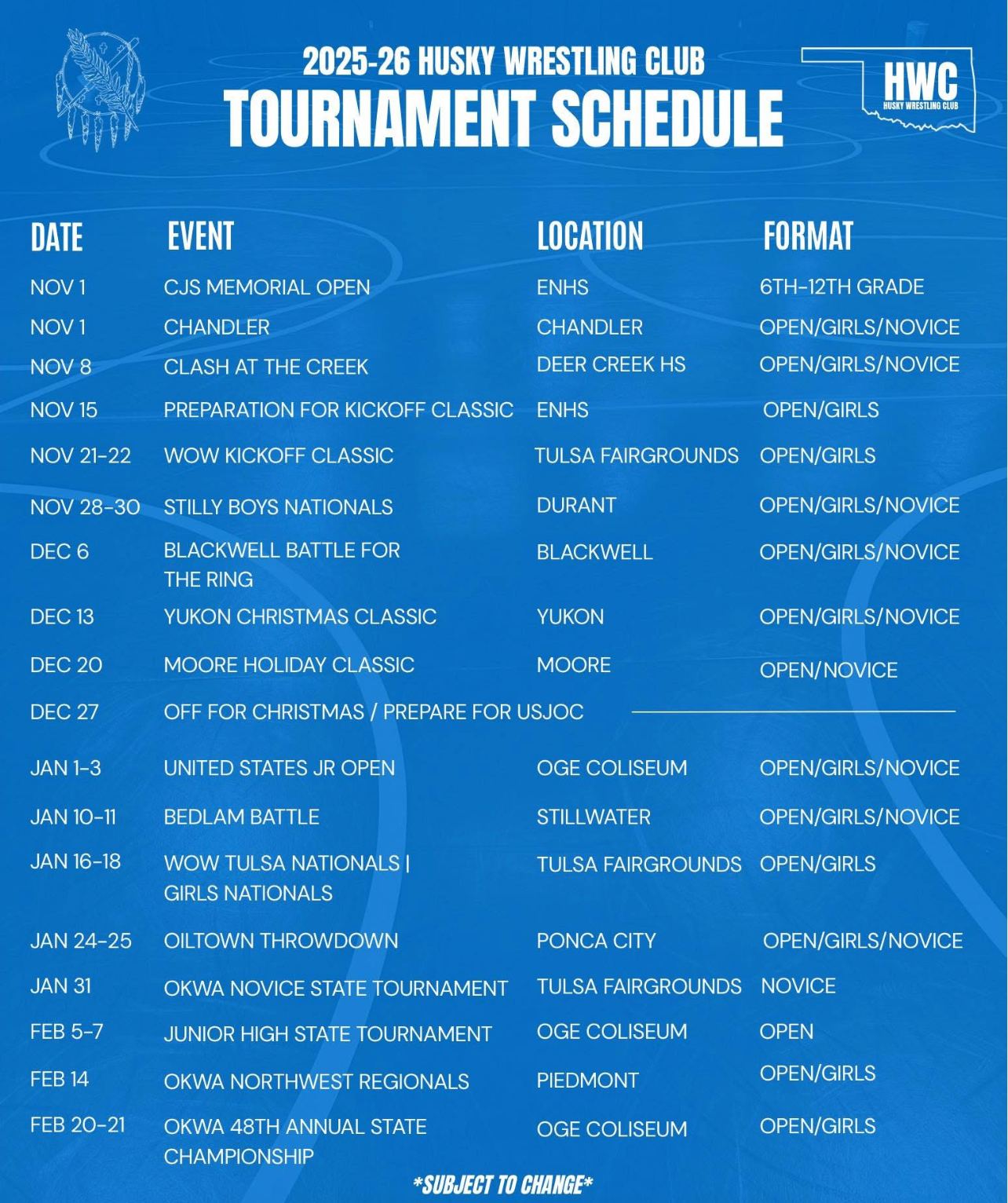 SEASON SCHEDULE ALLOWS PARENTS, KIDS, & THEIR ENTIRE SUPPORT GROUPS TO PLAN TO ATTEND, LIVE STREAM, OR DONATE TO SPONSORS 